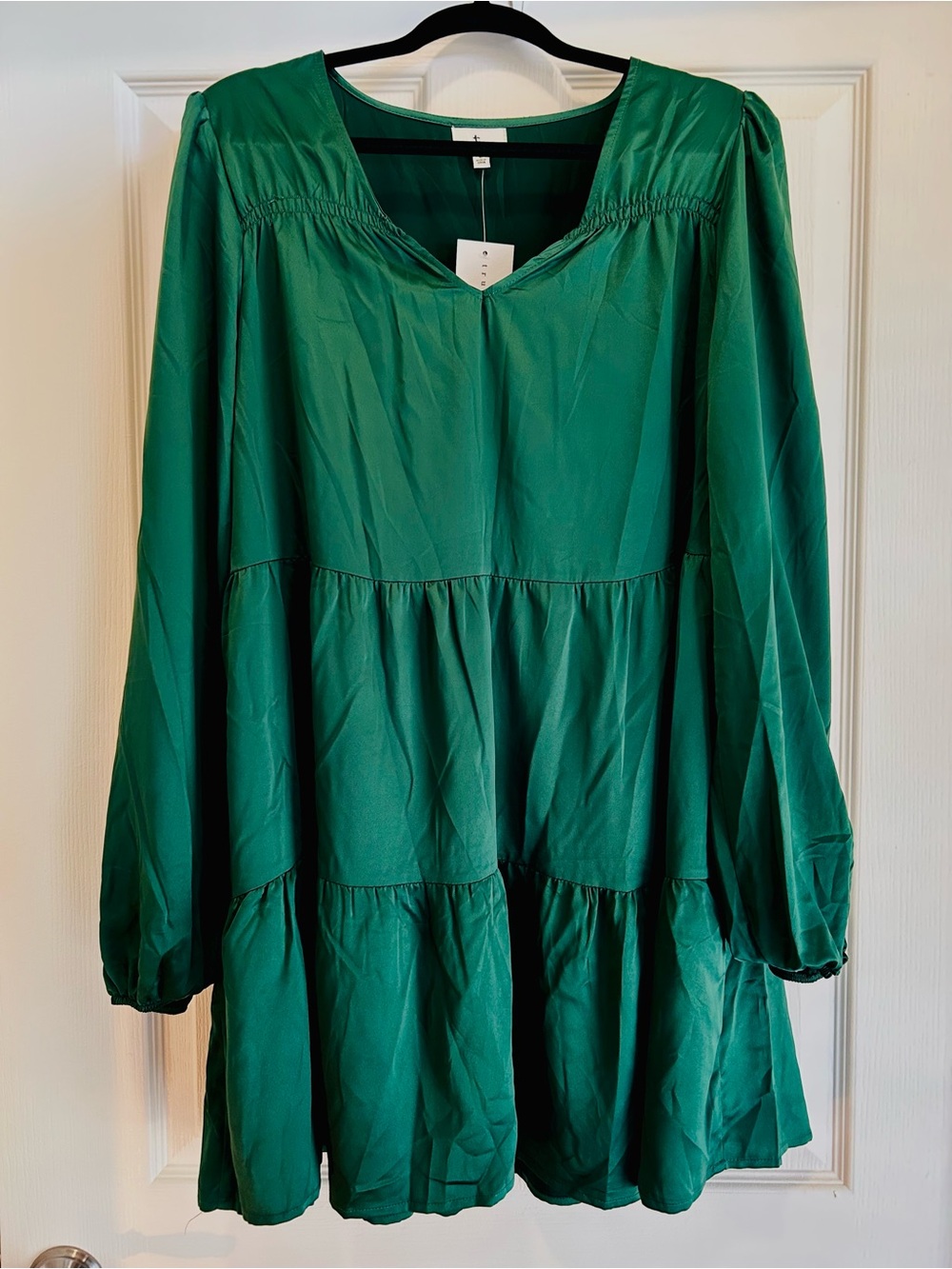 True Craft Emerald Green Tiered Long-Sleeve Dress